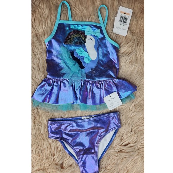 NWT FLAPDOODLES  TUSCAN BIRD METALLIC 2 PIECE RUFFLE SWIMSUIT -VARIOUS - Picture 1 of 6